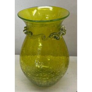 Kanawha Yellow Mid Century Crackle Glass Pitcher